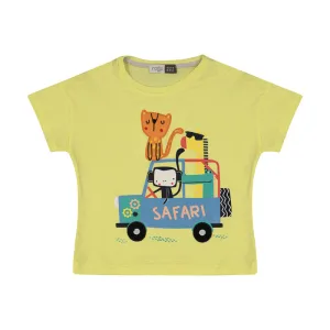 تی شرت و شلوارک طرح ماشین کد 421102 رنگ لیمویی